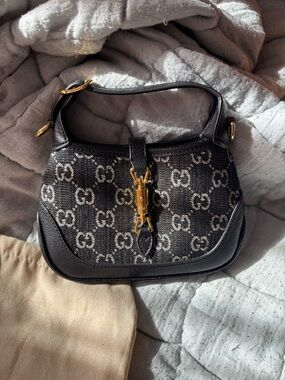 Gucci Black GG Jackie Bag MINI with Gold Hardware Accent